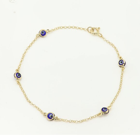 Evil Eye Bracelet 14k Yellow Gold 7' inch Length Real Gold